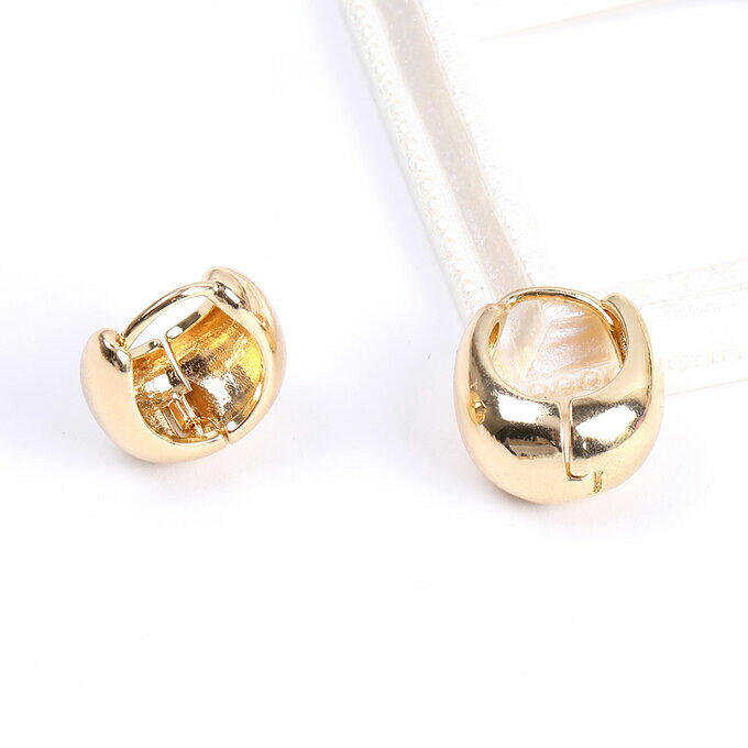 即日発送！上質レディースピアス ワンタッチピアス ビーンズ型ピアス 15×17mm ゴールド（2ヶ）