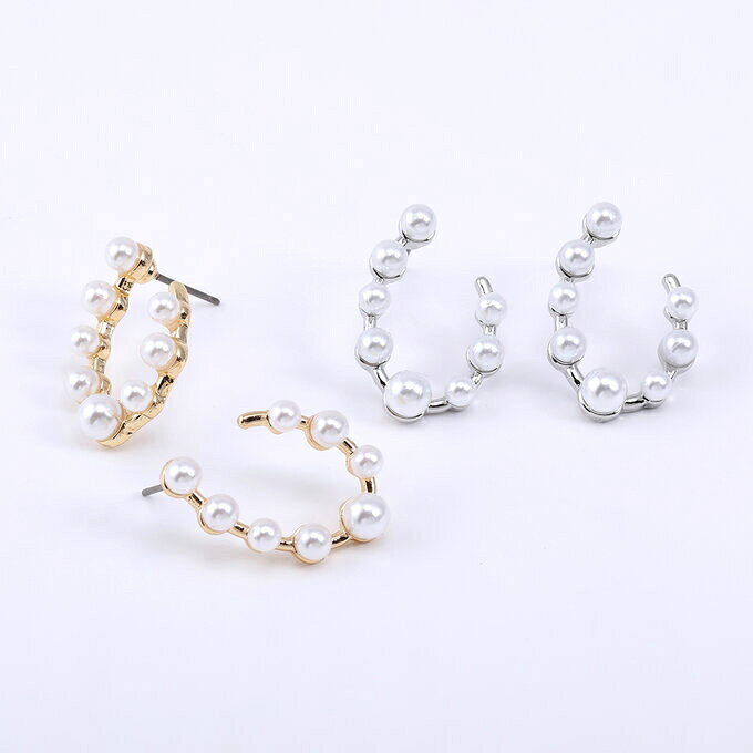 即日発送！カスタムピアス デザインチタンピアス リングピアス フープピアス パール付き 16×24mm【2ヶ】
