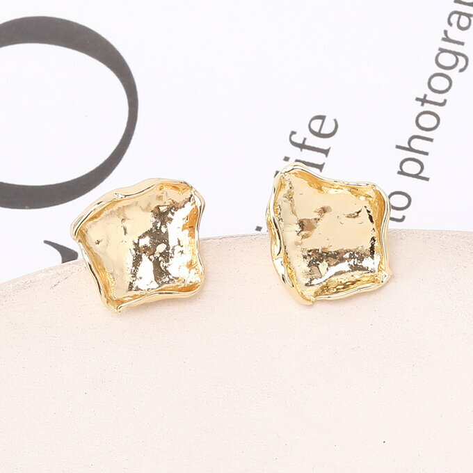 即日発送！カスタムピアス プレートデザインピアス 不規則スクエア 13×15mm（2ヶ）