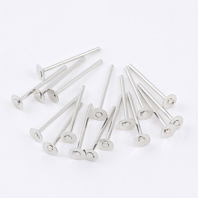 即日発送！フラット平皿ピアス金具 丸皿ピアス ピアスパーツ デザインポストピアス 3mm ロジウム（約200ヶ）