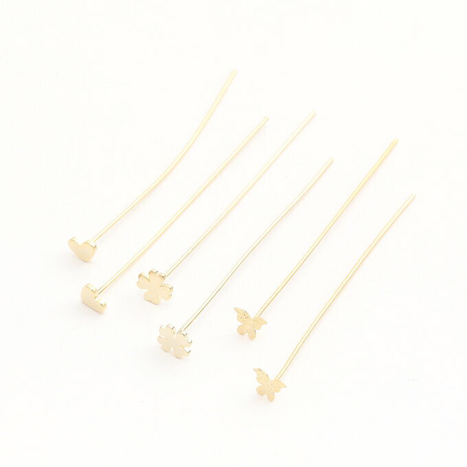 即日発送！デザインピン デザインtピン 曲げるピン 留め金具 先端蝶モチーフ ゴールド（6ヶ）