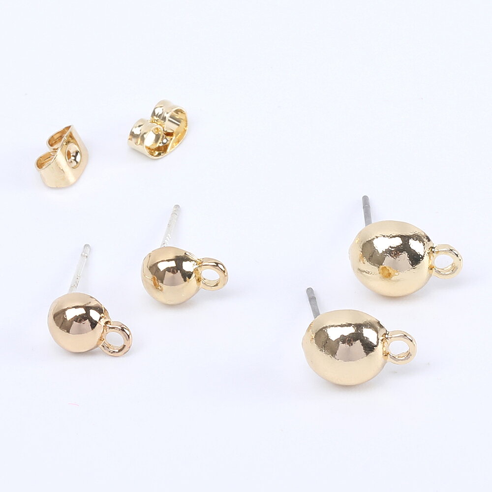 即日発送！半玉丸カン付きピアス金具 メタル半球ピアス金具 デザインピアスパーツ 2サイズ 丸カン付き ゴールド（4ヶ）