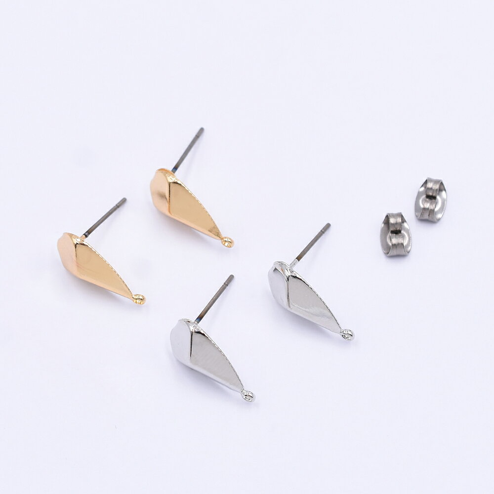 即日発送！カスタムピアス チタンピアス金具 しずく型多面カット ピアスキャッチ付き カン付き 9×15mm（6ヶ）
