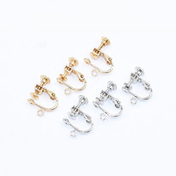 即日発送！ネジバネ式イヤリング金具 カン付き 丸皿4mm（4ヶ）