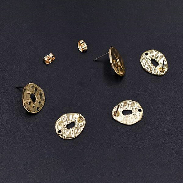 即日発送！チタンピアス金具 抜き不規則 1穴 13×16mm ゴールド（4ヶ）