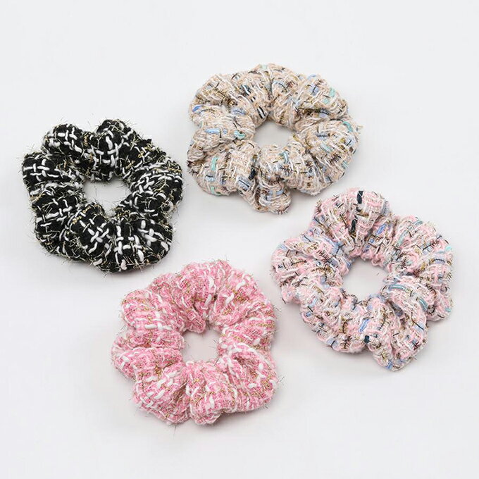 即日発送！ツイードシュシュ カラーツイードシュシュ ヘアゴム