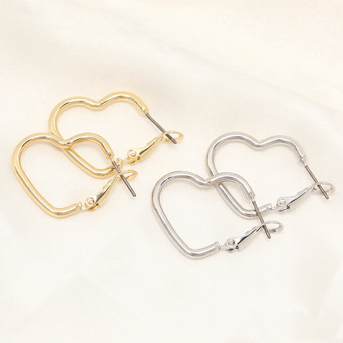 即日発送！デザインピアス フープピアス ハート型 20.5×30mm（1ペア）
