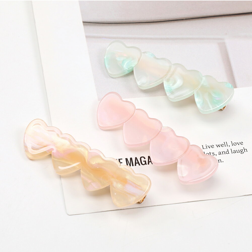 即日発送！ヘアクリップ メタルクリップ アセチ樹脂 4連ハート型 17×63mm