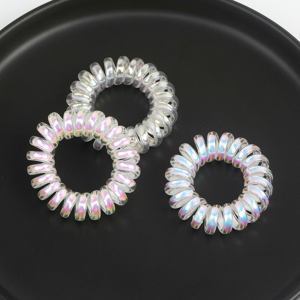 即日発送！スプリングヘアゴム ヘアアクセサリー 1×4cm オーロラ カラーミックス（3個セット）