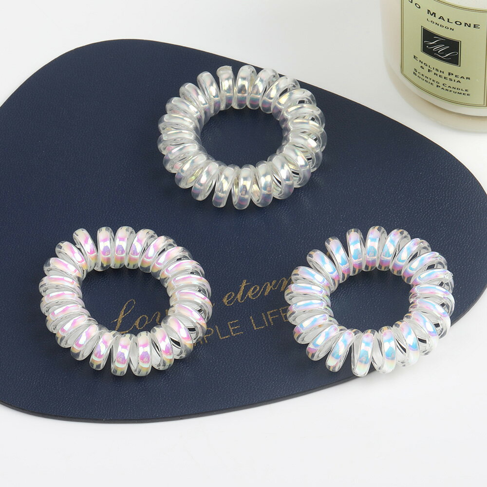 即日発送！スプリングヘアゴム ヘアアクセサリー 1×4cm オーロラ カラーミックス（3個セット）