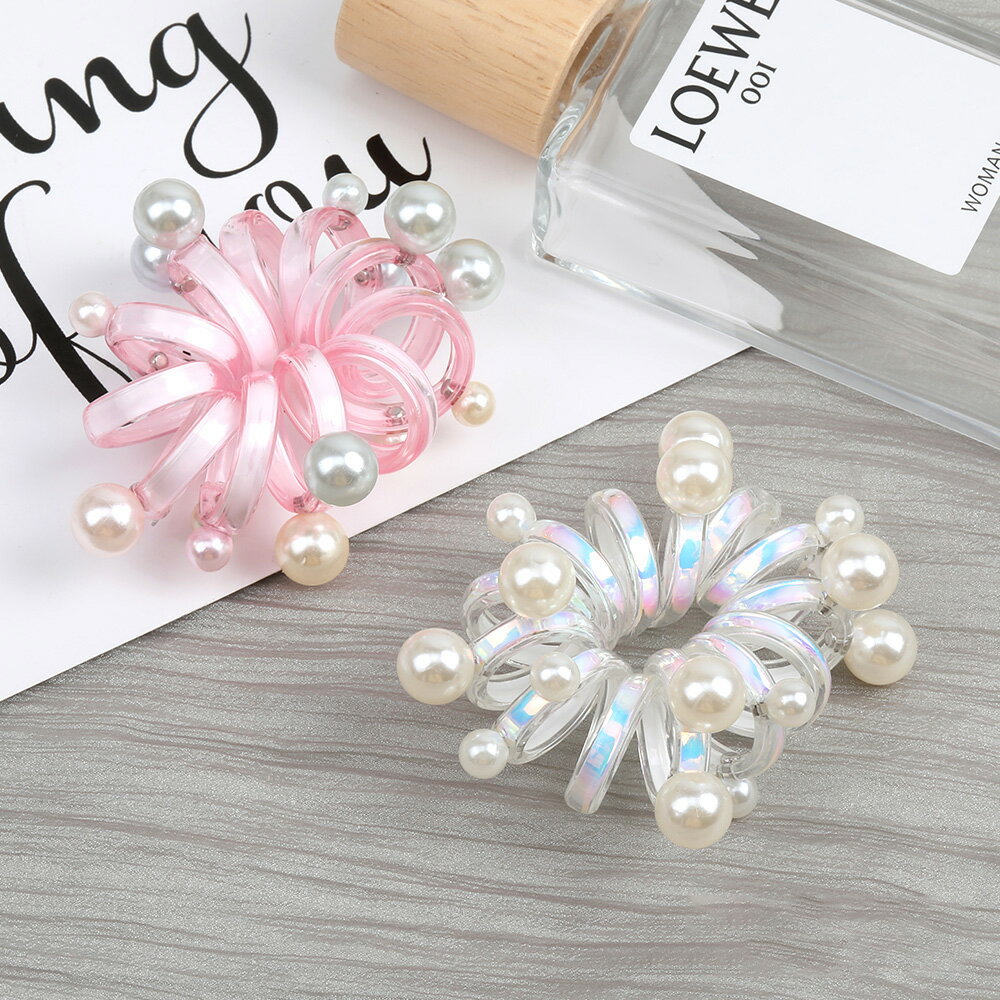 即日発送！スプリングヘアゴム ヘアアクセサリー 5cm パール付き（2個セット）