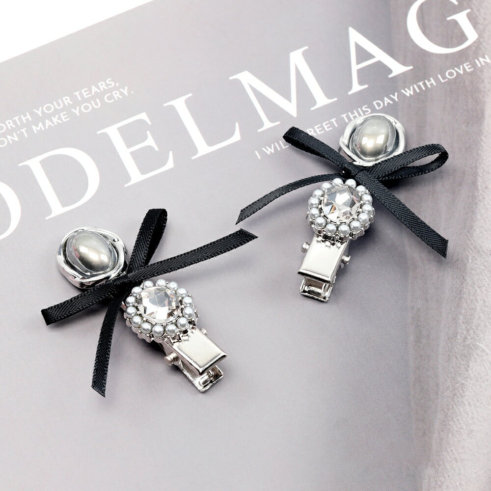 即日発送！ヘアクリップ 鉄製/合金製 ビジュー付き リボン付き 髪飾り 髪留め ヘアピン 約1.5×5cm（1ヶ）