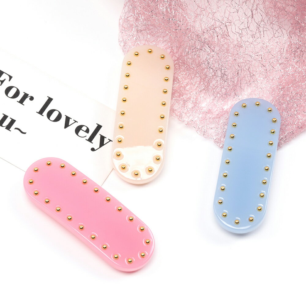 即日発送！ヘアクリップ 鉄製/アセテート ゴールドビーズ付き 髪飾り 髪留め 約2.5×7.5cm（1ヶ）