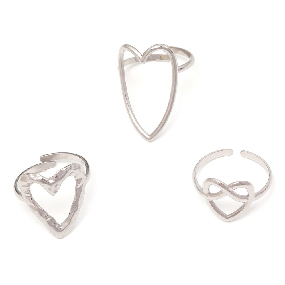 即日発送!ステンレスデザインリング SUS304 高品質 ハート フレームデザイン オープンリング 指輪 全3種(1ヶ)