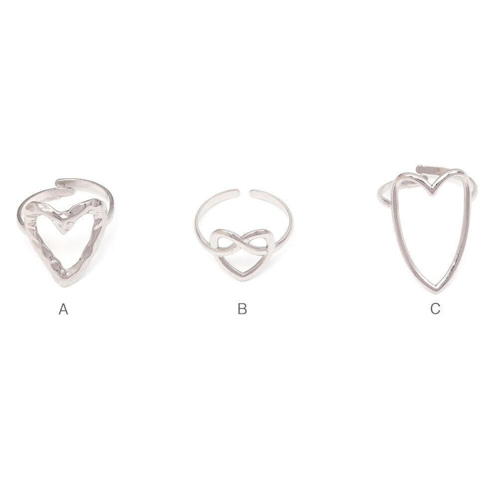 即日発送！ステンレスデザインリング SUS304 高品質 ハート フレームデザイン オープンリング 指輪 全3種（1ヶ）