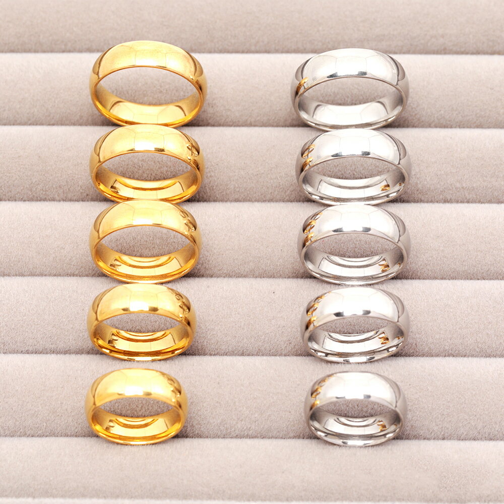 即日発送！ステンレスリング 幅約6mm 丸みのあるデザイン シンプル 無地 SUS304 ゴールド シルバー 指輪 全10種（2ヶ）