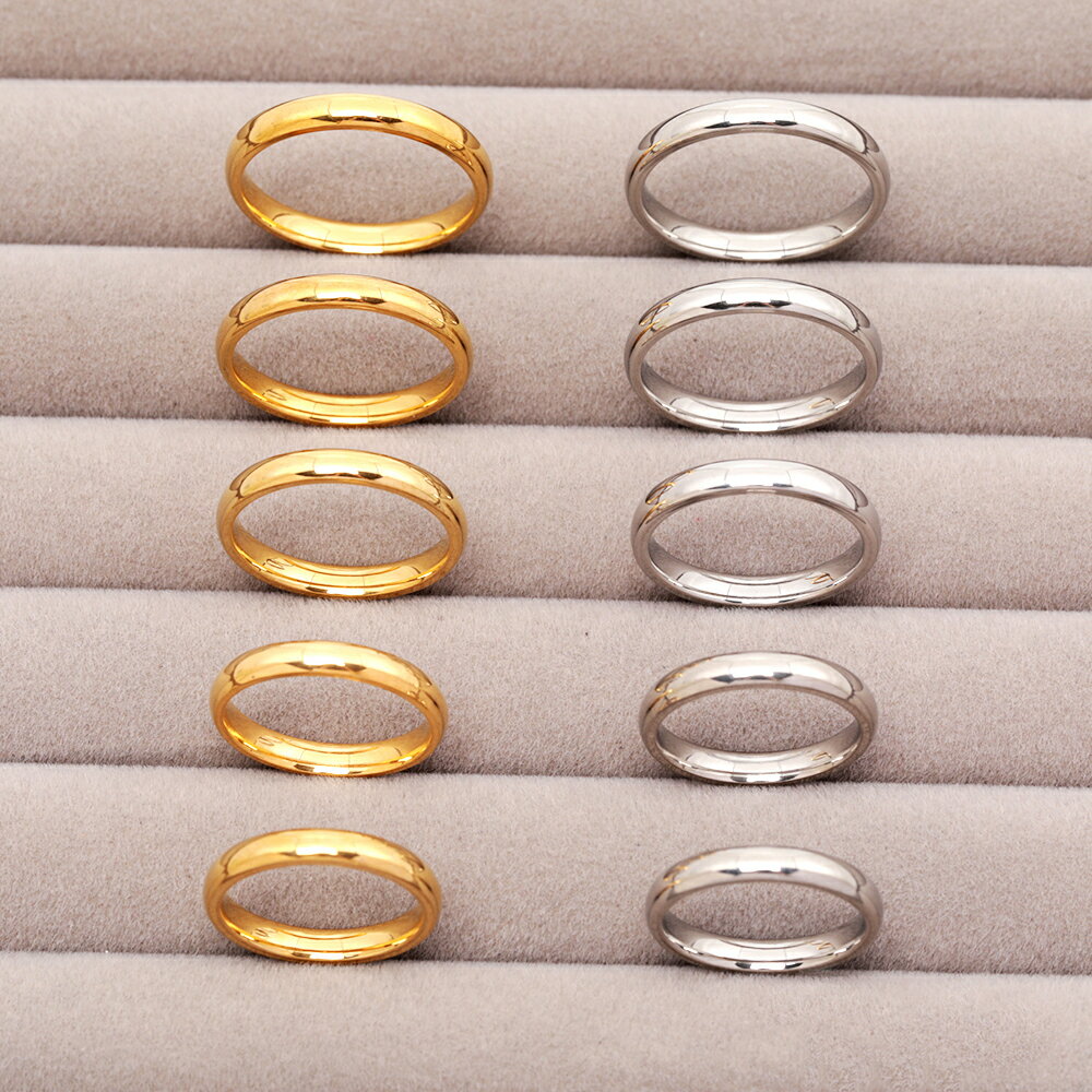 即日発送！ステンレスリング 幅約3mm 丸みのあるデザイン シンプル 無地 SUS304 ゴールド シルバー 指輪 全10種（2ヶ）