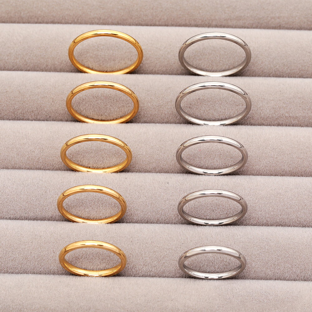 即日発送！ステンレスリング 幅約2mm 丸みのあるデザイン シンプル 無地 SUS304 ゴールド シルバー 指輪 全10種（2ヶ）