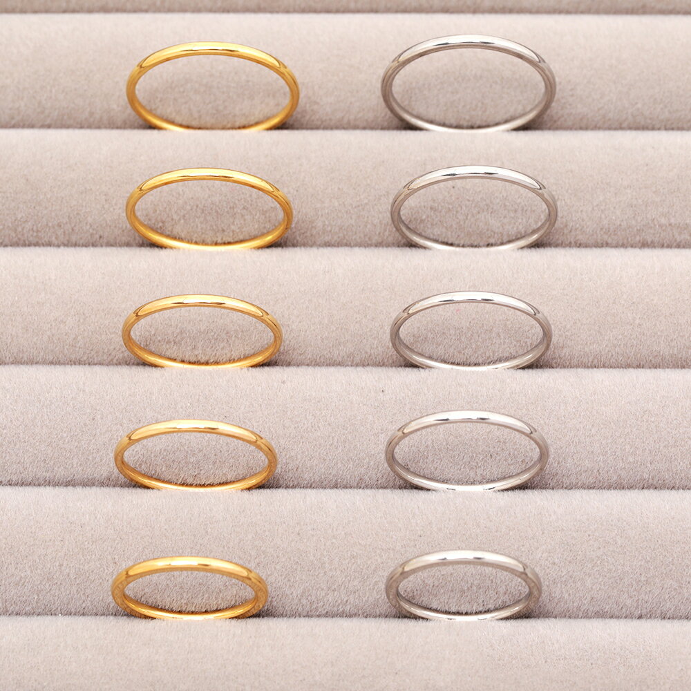 即日発送！ステンレスリング 幅約1.5mm 丸みのあるデザイン シンプル 無地 SUS304 ゴールド シルバー 指輪 全10種（2ヶ）