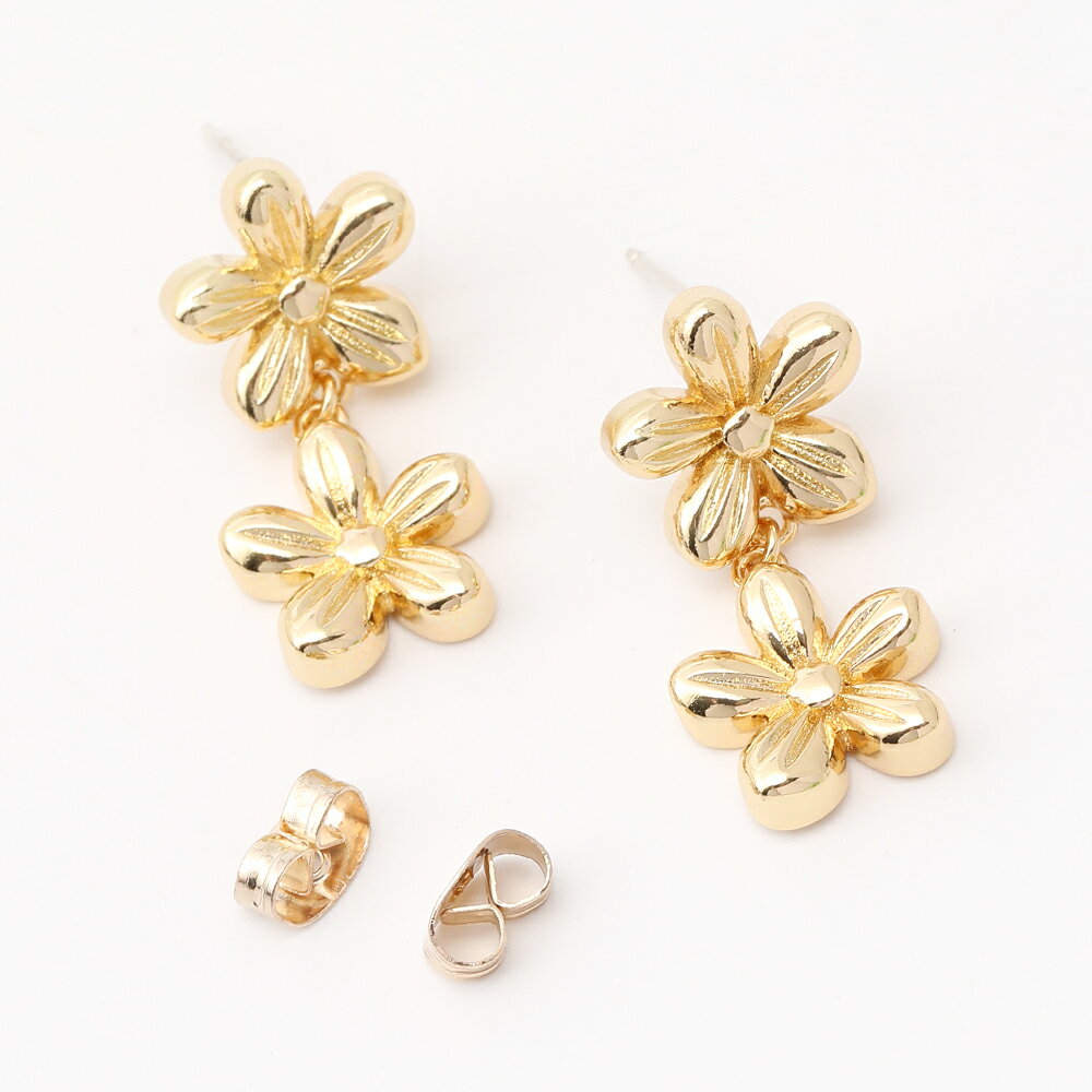 樂天商城 - デザインピアス フラワーピアス約 11×24mm ジュエリー　レディース アクセサリー おしゃれ即日発送ゴールド（2ヶ）
