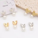 即日発送!ウサギモチーフピアス 樹脂ノンホールピアス パール付き キャッチ付き11×18mm(2ヶ)