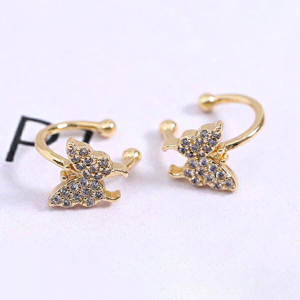 即日発送！高品質ジルコニアイヤーカフ 蝶 7×8×11mm 片耳用 ゴールド【1ヶ】