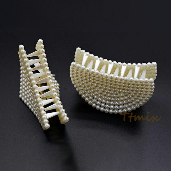 即日発送！パール調バンスクリップ ヘアクリップ ヘアアクセサリー NO.1【1ヶ】　※メール便不可