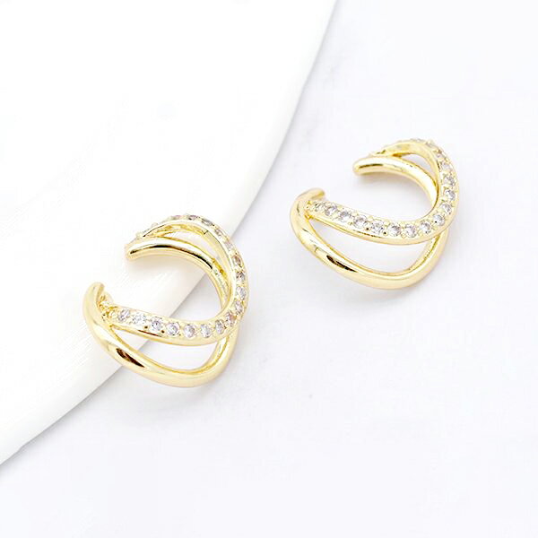 即日発送！デザインイヤーカフ ジルコニア付き 17×20mm ゴールド【1ヶ】