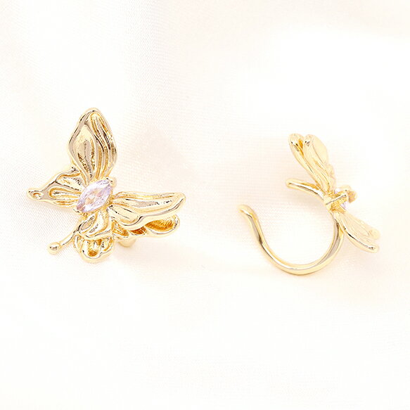 即日発送！イヤーカフ ジルコニアイヤーカフ 蝶 片耳用 18.5×19mm ゴールド（1ヶ）