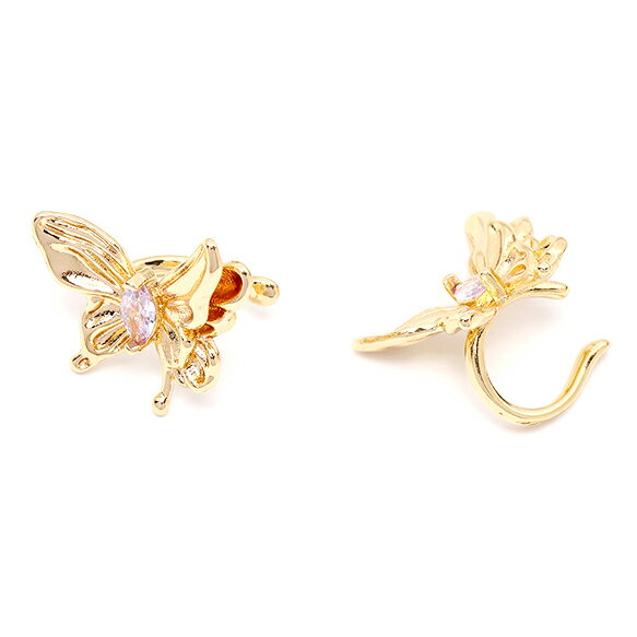 即日発送！イヤーカフ ジルコニアイヤーカフ 蝶 片耳用 18.5×19mm ゴールド（1ヶ）