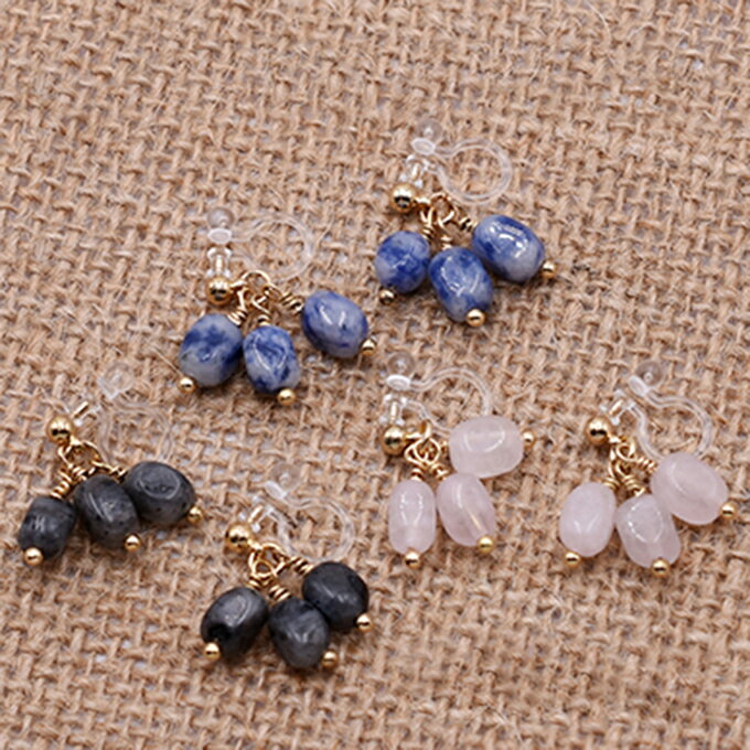 即日発送！天然石樹脂ノンホールピアス 角柱 樹脂イヤリング【1ペア】