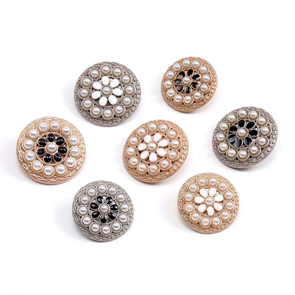 即日発送！ヴィンテージパールボタン 丸型 フラワー マットライトゴールド マットライトシルバー