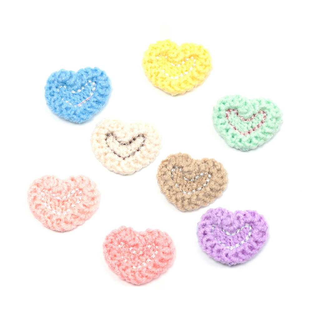 即日発送！毛糸ハートパーツ ポリエステル 刺繍 ハートモチーフ 貼付けパーツ ワッペン 貼付け可 縫付け可 約22×26mm（10ヶ）