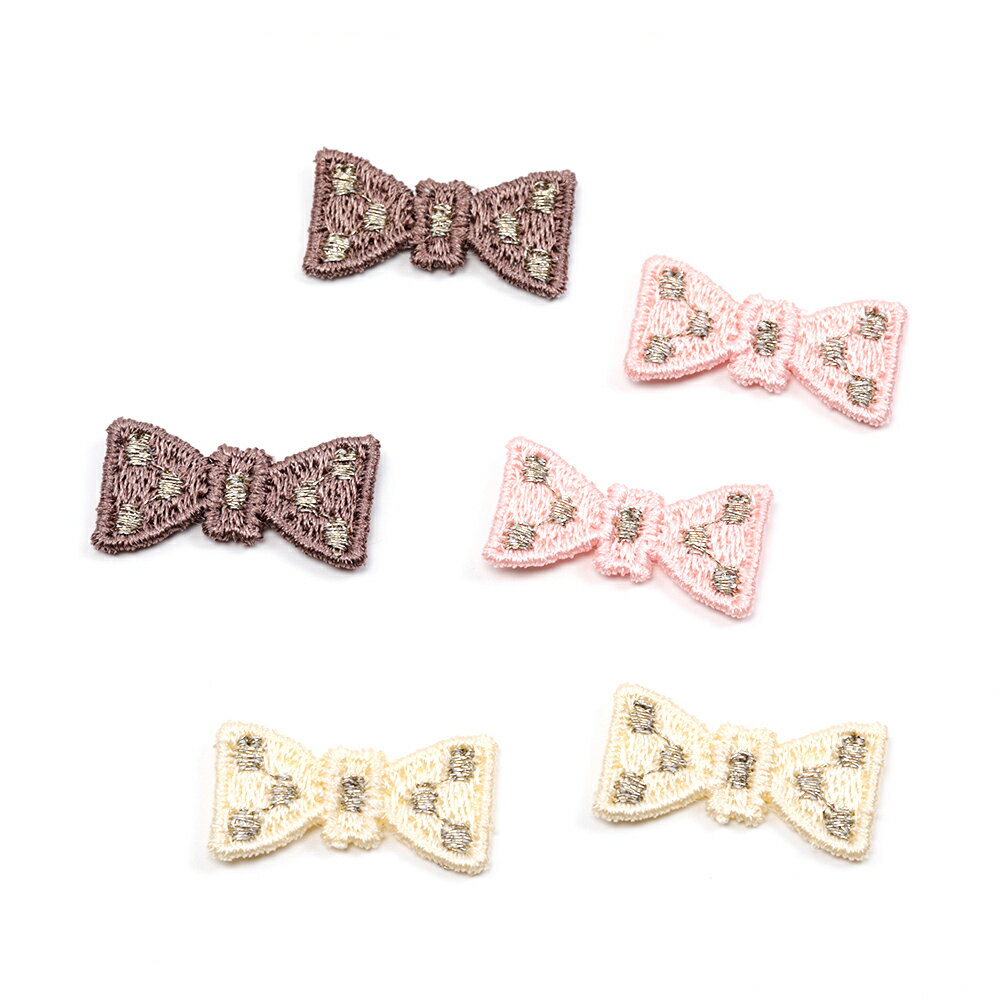 即日発送！刺繍ワッペン 毛糸 リボン ドット 蝶々結び 服飾パーツ 貼り付けパーツ 約1.2×2.3cm（10ヶ）
