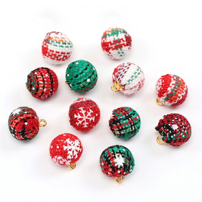 即日発送！クリスマスボールチャーム ファブリックボールチャーム 丸カン付き 15mm（4ヶ）