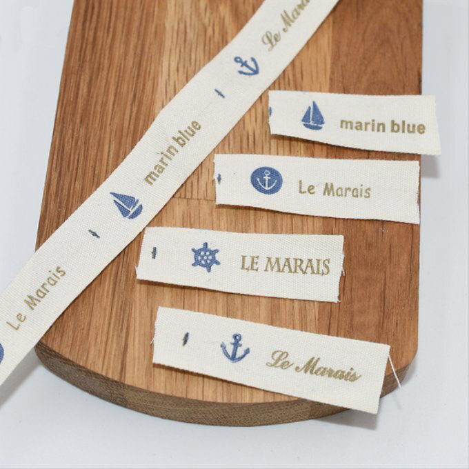 即日発送！タグテープ ハンドメイド用 手作りテープ 手芸用 船 アンカー 舵 幅約16mm 【1m】