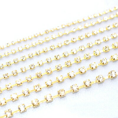 即日発送！ラインストーン連爪 クリスタル/ゴールド 約3.5mm (1m)