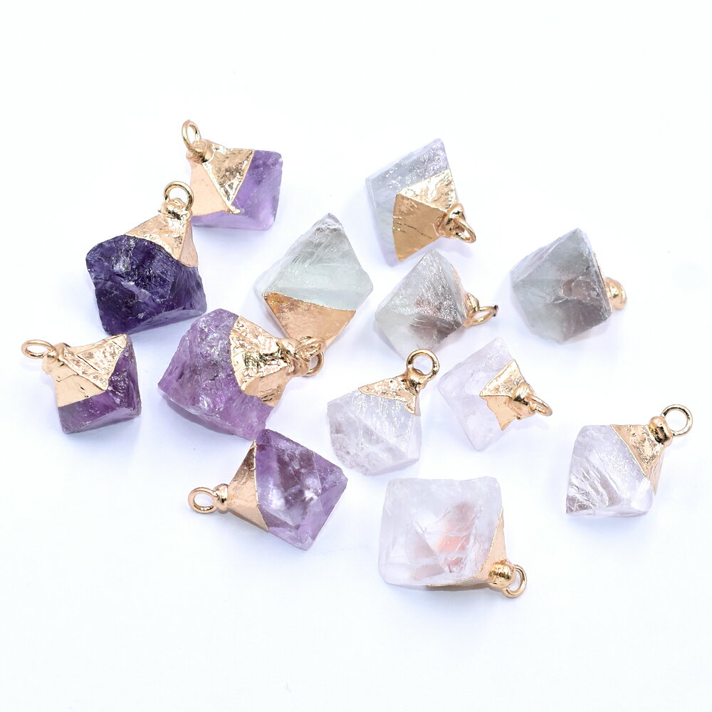 1カン付き高品質天然石チャーム ダイヤモンドカットペンダントパーツアクセサリーチャーム ゴールド【1..