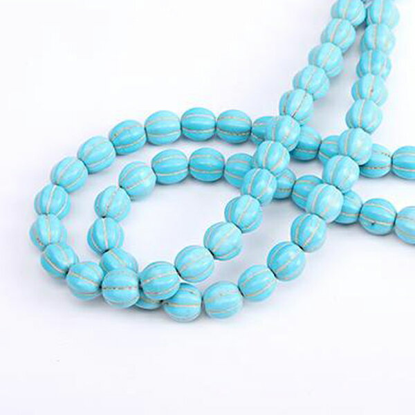 Genuine, Semi-Precious Stones - 即日発送！天然石ビーズ ハウライト ターコイズ 筋入り丸玉 10×10mm（1連）