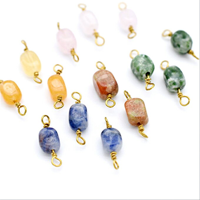 即日発送！高品質天然石チャーム めがね留め 角柱A コネクター 2カン【2ヶ】