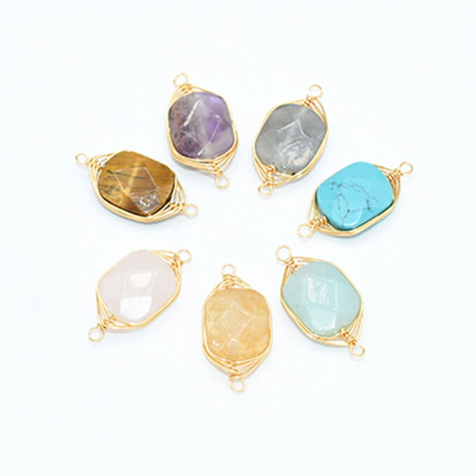 即日発送！高品質天然石チャーム 長方形カット 2カン 11×23mm【1ヶ】