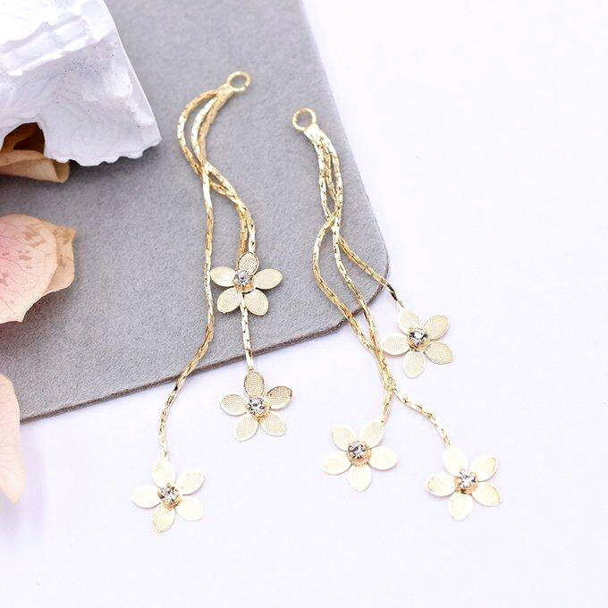 即日発送！高品質チェーンチャーム ストーン付き フラワー 1カン 77mm ゴールド【1ヶ】