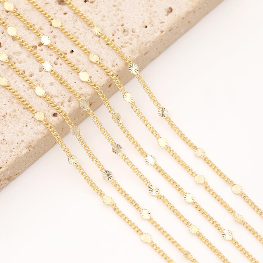 即日発送！メタルチェーン メタルプレート付き キヘイチェーン アクセサリーチェーン 色落ちしにくい 18Kゴールドメッキ 銅製 （長さ1m）