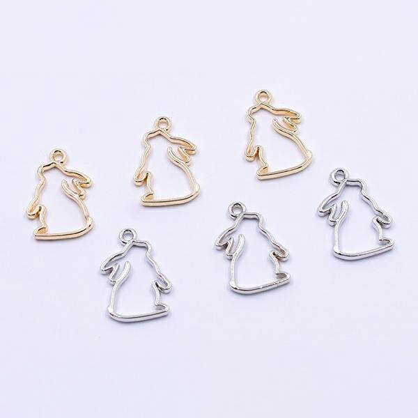 即日発送！メタルうさぎチャーム レジン空枠 カン付き 15×21mm（10ヶ）