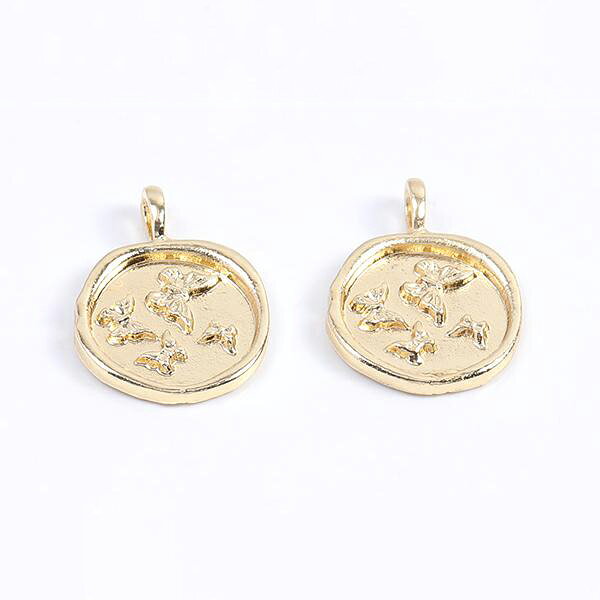 即日発送！ミール皿チャーム ラウンド 蝶 15×19mm ゴールド（8ヶ）