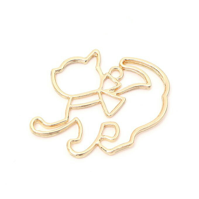 即日発送！レジンフレームチャーム 猫 ネコ ねこ キャット ネコちゃん 1カン付き ゴールド 31×41mm（4ヶ）