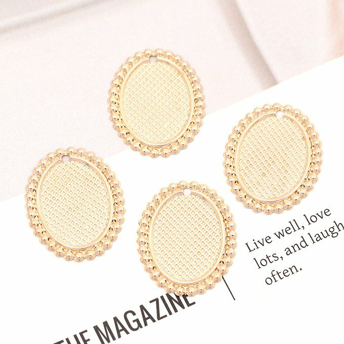 即日発送！ミール皿チャーム オーバル 楕円形 1穴あり ゴールド 内径約13×18mm（20ヶ）