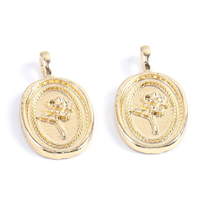 即日発送！ミール皿チャーム オーバル バラ 11×19mm ゴールド（8ヶ）