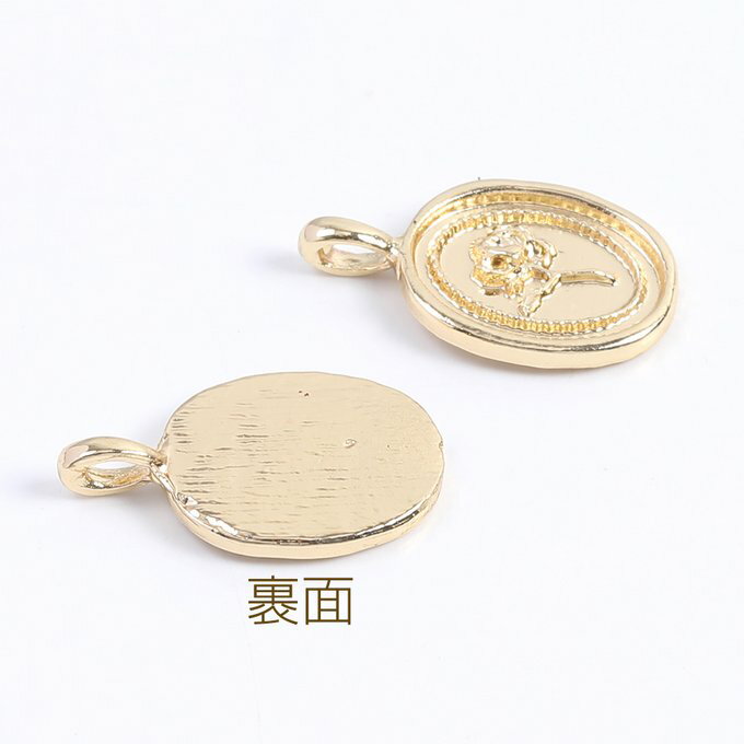 即日発送！ミール皿チャーム オーバル バラ 11×19mm ゴールド（8ヶ）