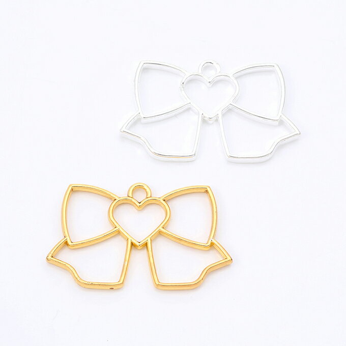 即日発送！レジンフレームチャーム リボン 26×42mm（4ヶ）